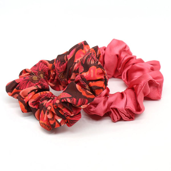 Floral and red scrunchie duo