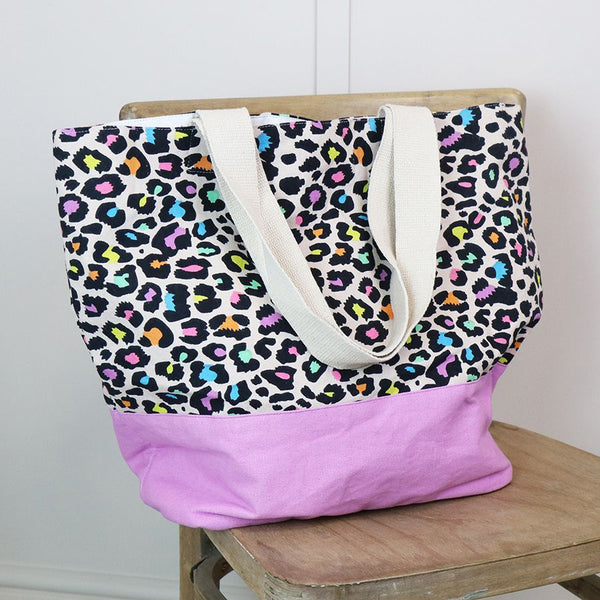 Multicolour animal print cotton beach bag