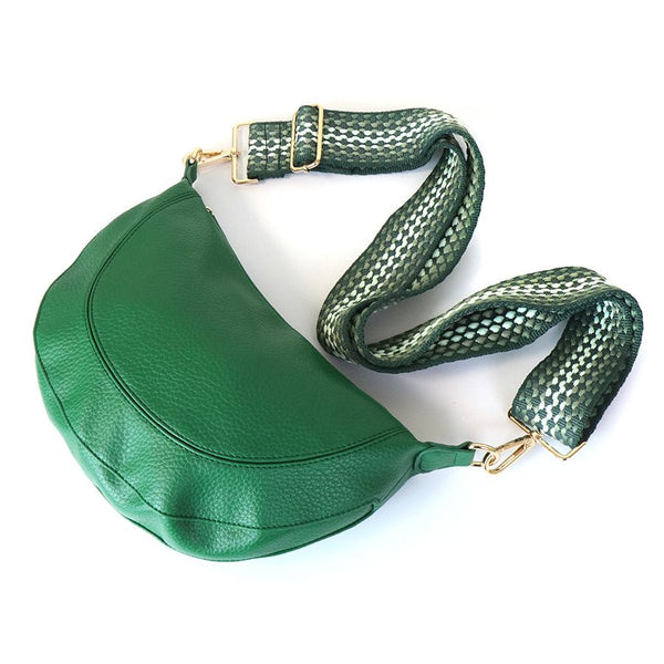 Emerald Vegan Leather half moon bag with spotty strap