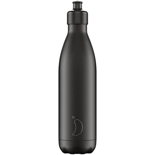XC1001 CHILLY'S 750ML SPORTS REUSABLE WATER BOTTLE - MONOCHROME BLACK