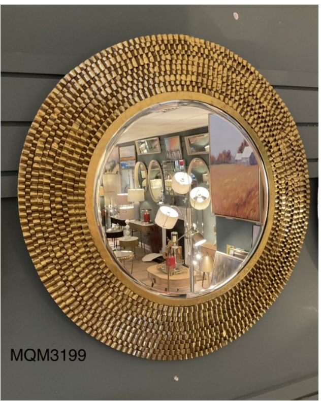Round Bevelled Mirror Gold Leaving 30.25"D