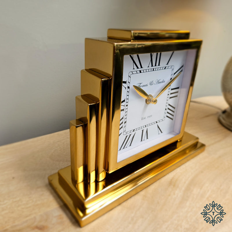 Thomas and ameila art deco mantle clock gold 36cm