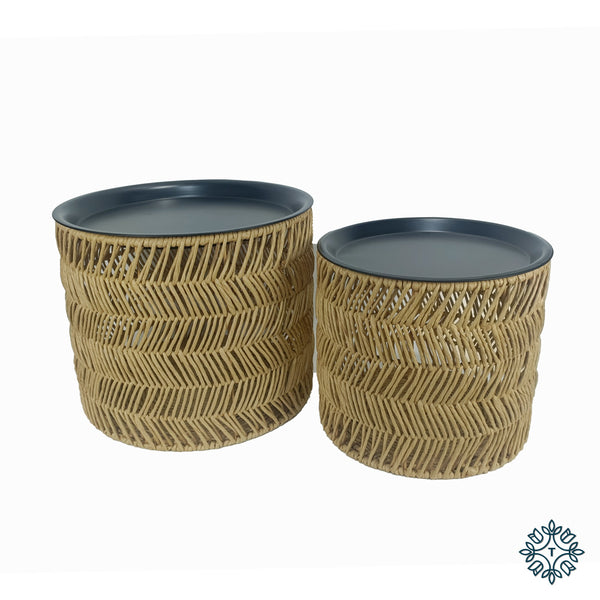 Luna rattan s/2 side tables with storage