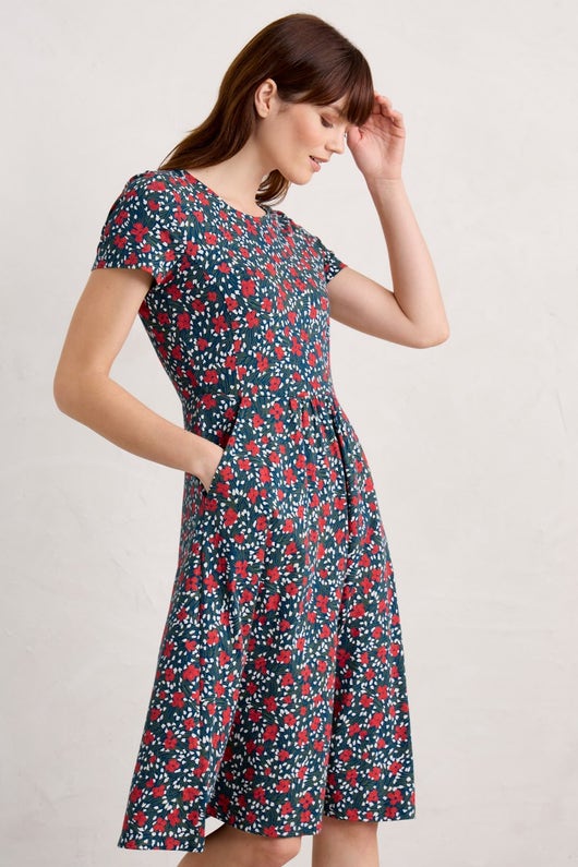 April Short Sleeve Dress - Reed Flower Raincloud