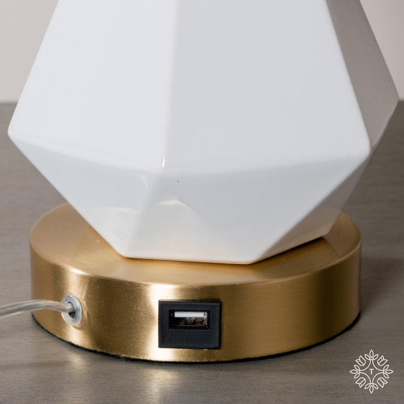 Geometric bedside lamp white/gold pair