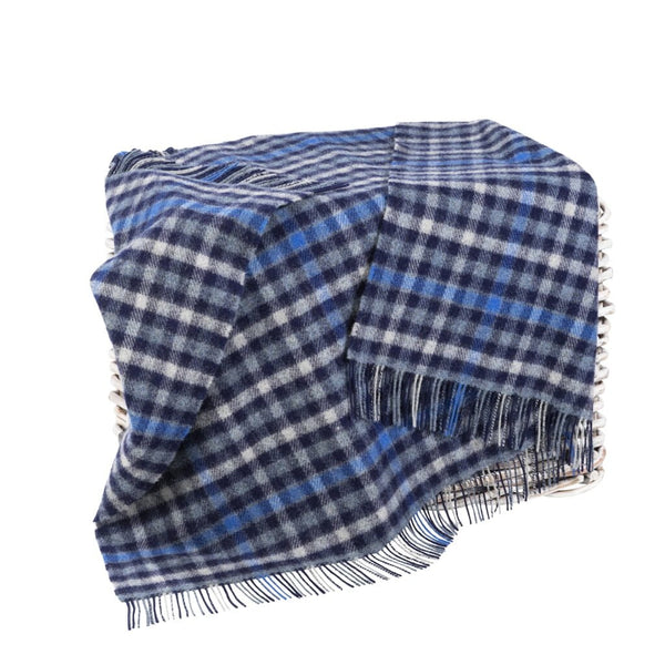 Large Irish Picnic Blanket Blue Small Block Check