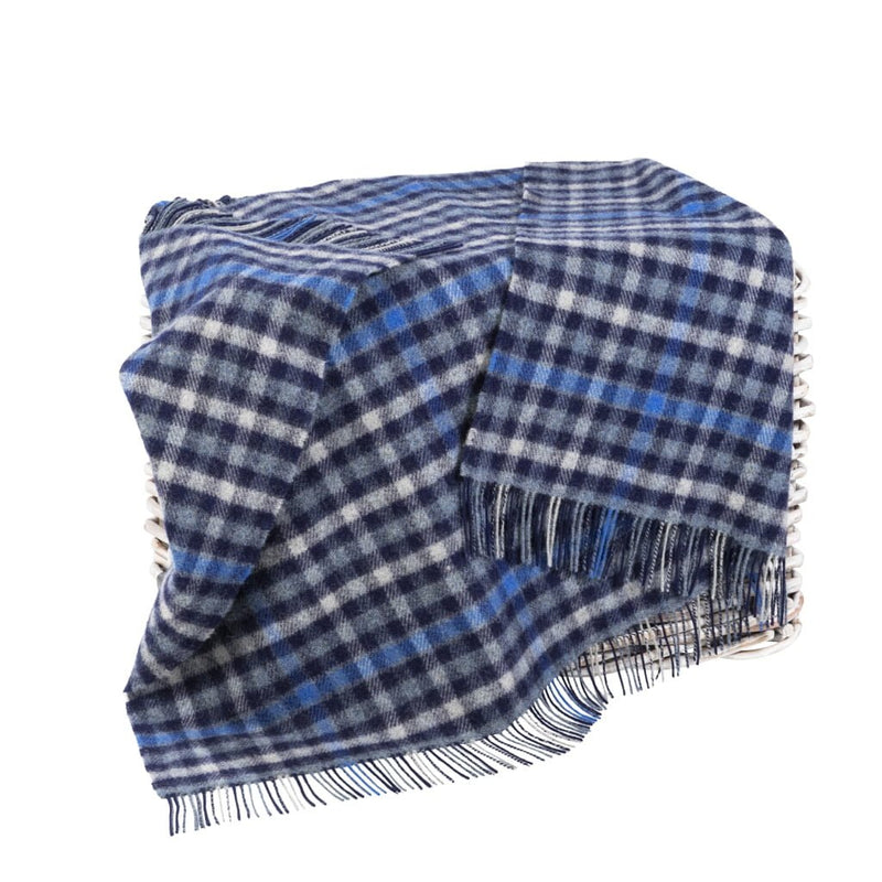 Large Irish Picnic Blanket Blue Small Block Check