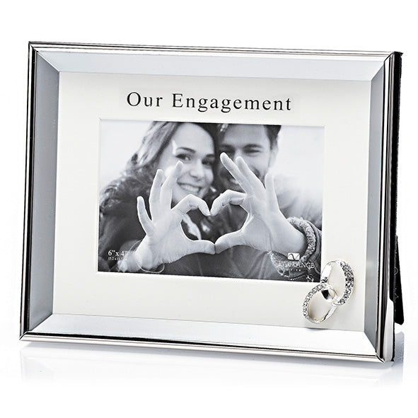 OUR ENGAGEMENT PHOTO FRAME 6" X 4" (RINGS) SILVER PLATED