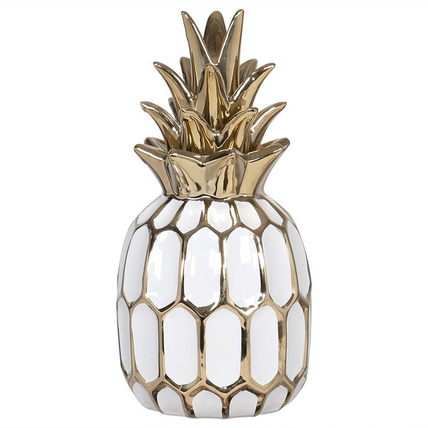 WHITE WITH GOLD PINEAPPLE 12X12X28CM