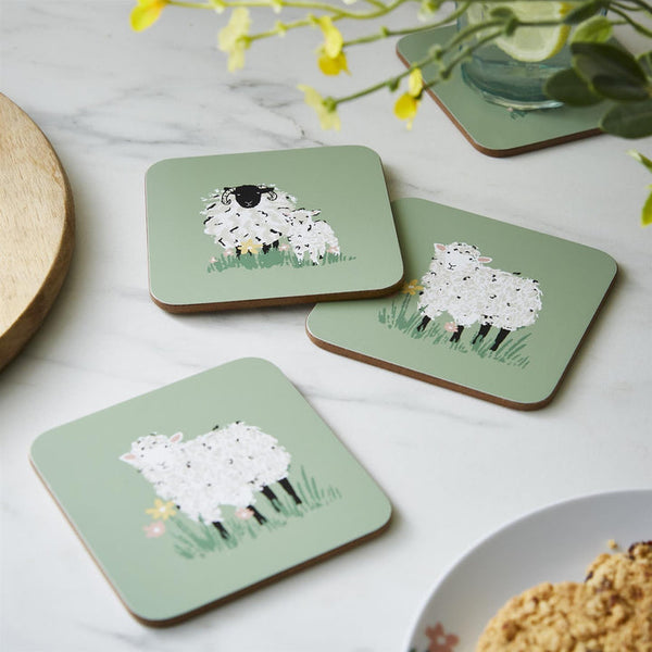 Woolly Sheep Coasters - 4 Pack One Size in Green