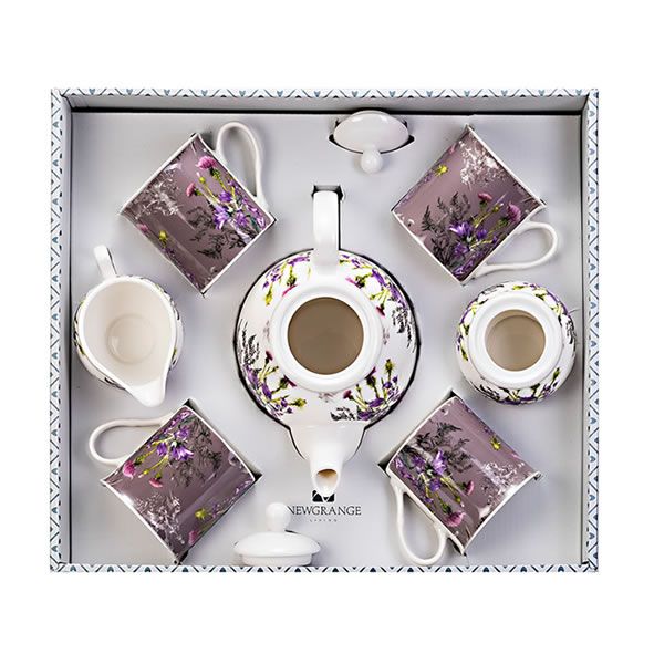 Newgrange Living Bone China Purple Thistle - 7pce Tea Set