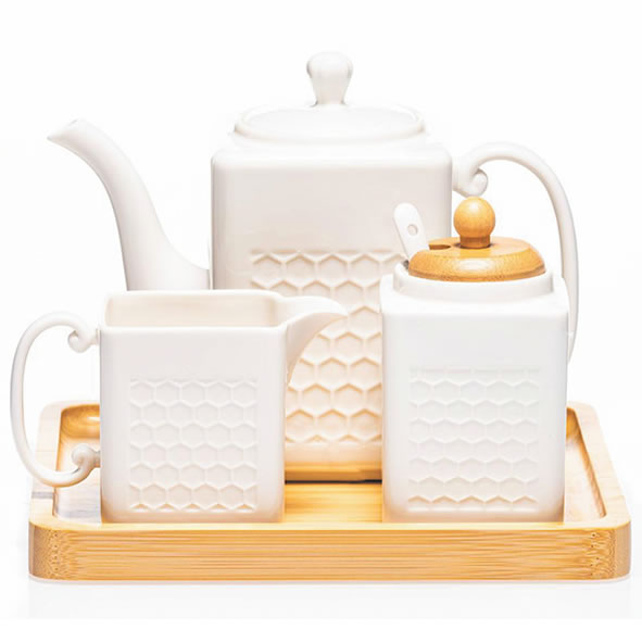 WHITE CERAMIC TEA SET 3 PIECE