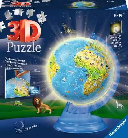 3D Puzzle Ball Children's World Map Light Up - 180 Pieces
