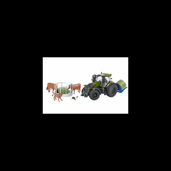 Metallic Olive Green Valtra Playset (+ Cow Feeder + Bale Lifter)