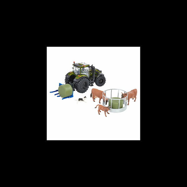 Metallic Olive Green Valtra Playset (+ Cow Feeder + Bale Lifter)