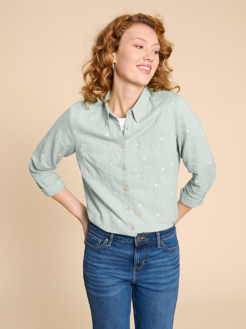 SOPHIE ORGANIC COTTON SHIRT IN MID GREEN