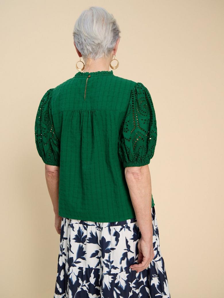 LEXI COTTON BRODERIE TOP IN BRIGHT GREEN