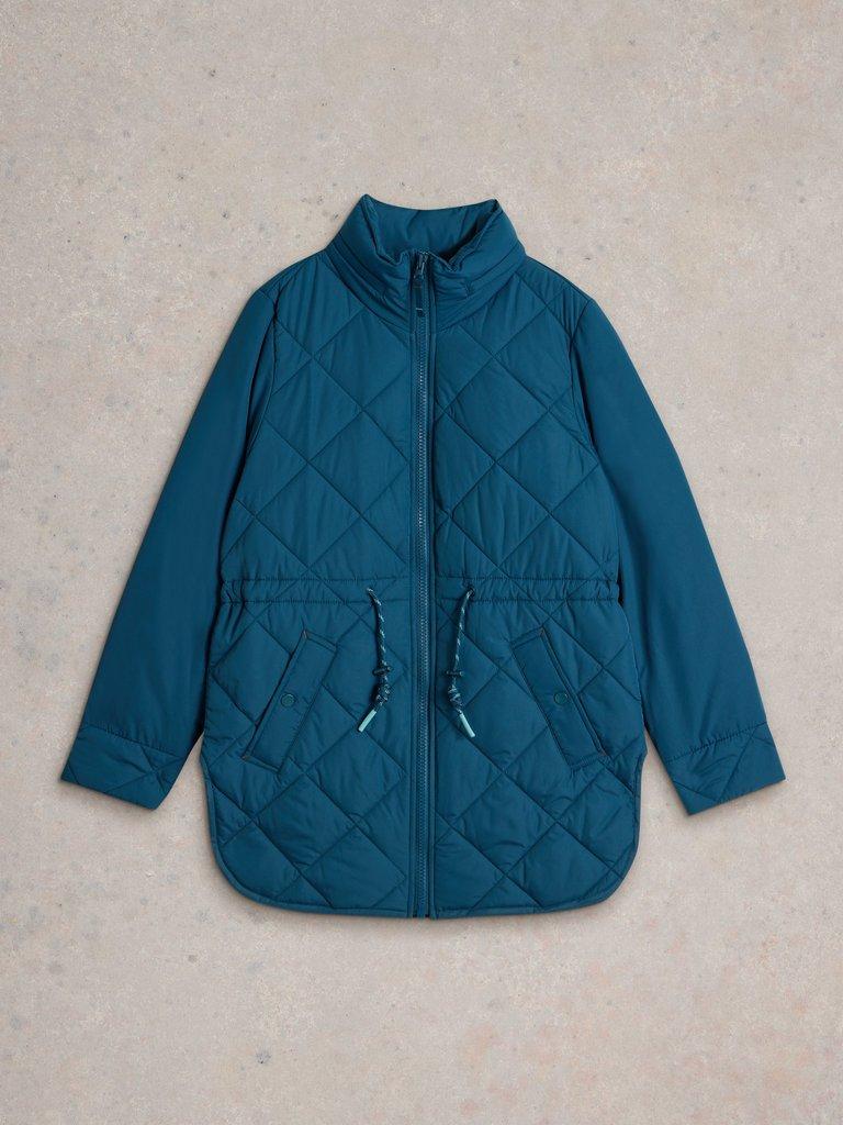 Emilia Quilted Collared Coat in DK TEAL