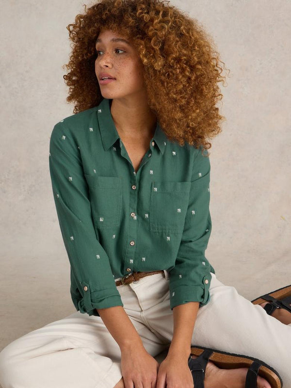 SOPHIE ORGANIC SHIRT IN GREEN MULTI