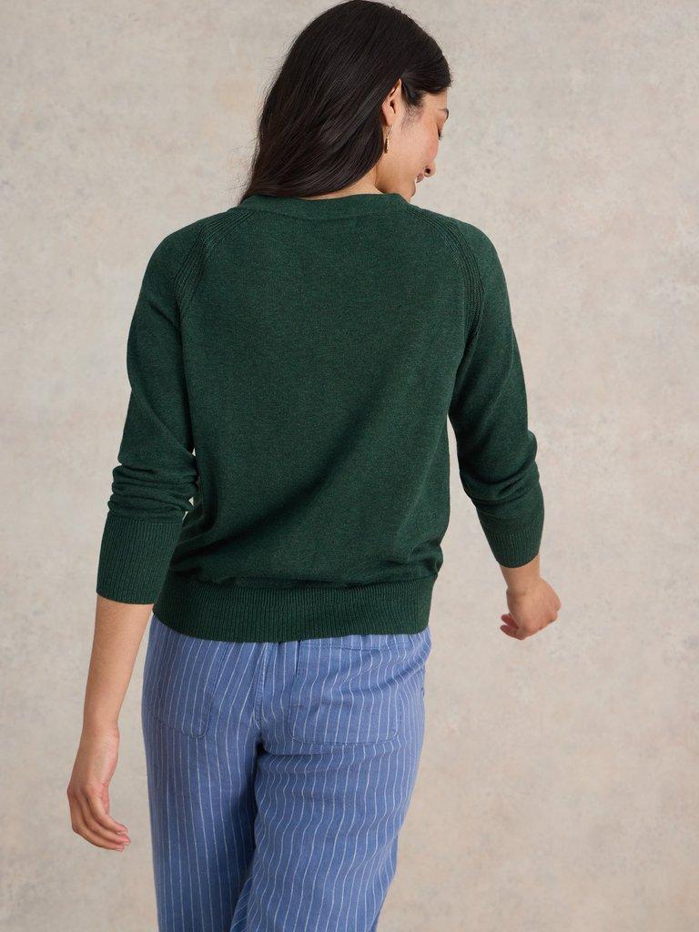 LULU LONG SLEEVE CREW NECK CARDI in DARK GREEN