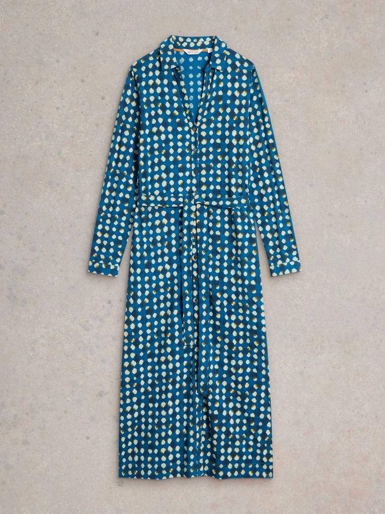 Annie Shirt Midi Dress in BLUE PRINT