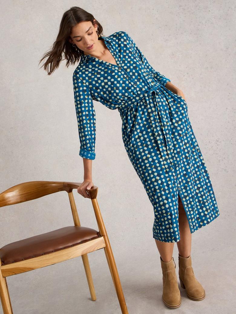 Annie Shirt Midi Dress in BLUE PRINT