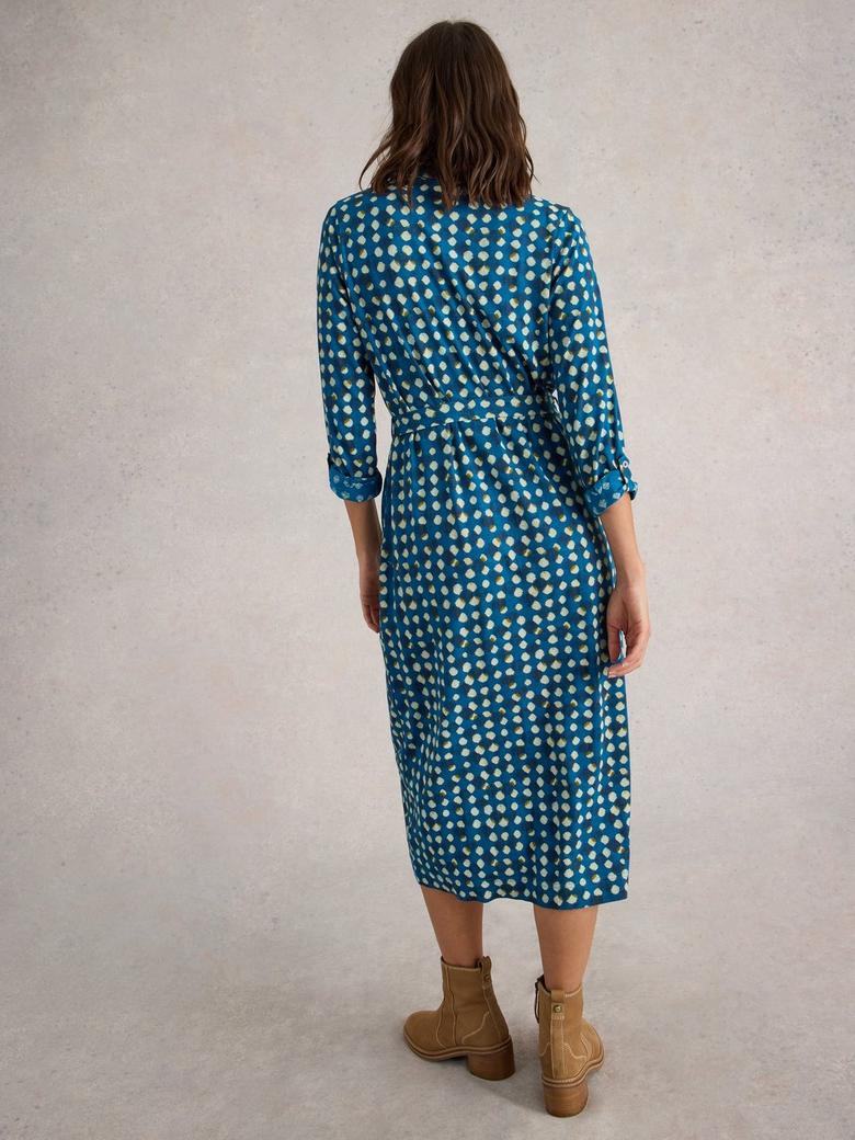 Annie Shirt Midi Dress in BLUE PRINT