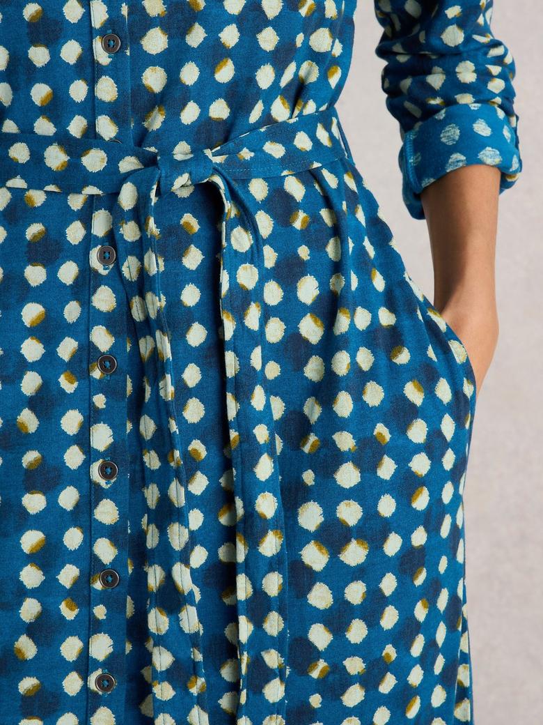 Annie Shirt Midi Dress in BLUE PRINT