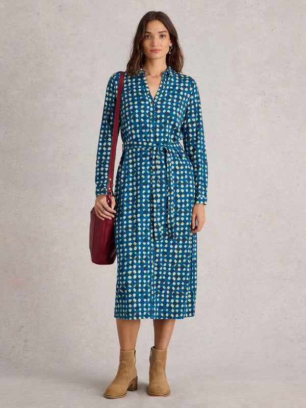 Annie Shirt Midi Dress in BLUE PRINT