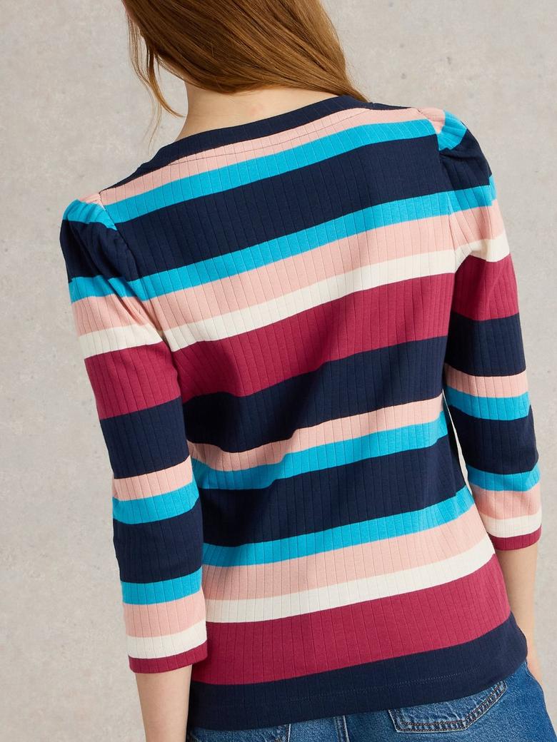 PUFF SLEEVE CREW NECK TEE IN BLUE MULTI