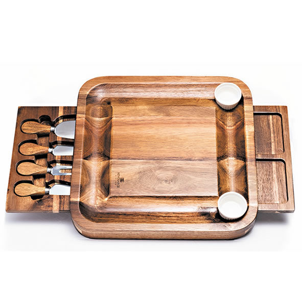 CHEESE BOARD RECTANGULAR WITH 2 DISHES & 4 KNIVES