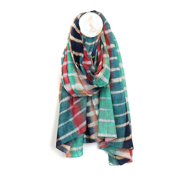 Organic cotton blue mix batik stripe scarf