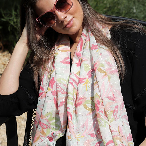 Pastel mix recycled lily print and metallic scarf