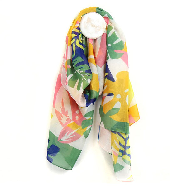 Recycled mustard mix monstera leaf print scarf
