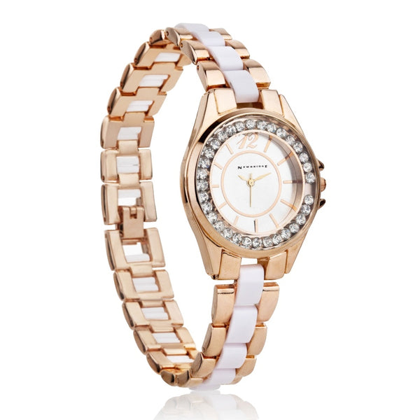 Ladies Watch Round Face (Rose) Clear Stones