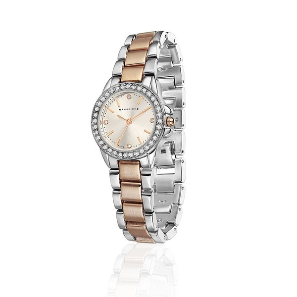 Rose Gold & Silver Plated Round Watch