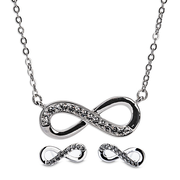 SILVER INFINITY NECKLACE AND EARRING GIFT SET