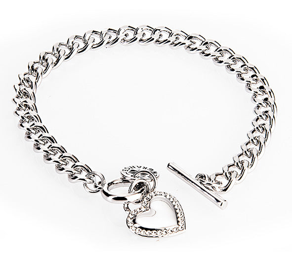 SILVER DIAMANTE HEART TOGGLE BRACELET