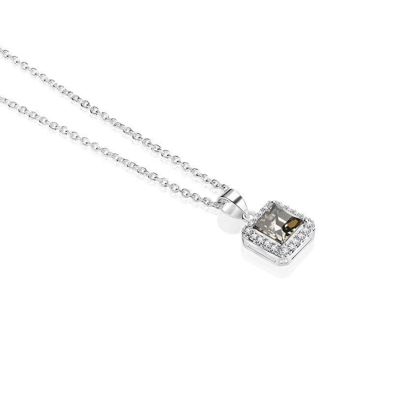 Square Pendant with Clear and Black Stone Setting