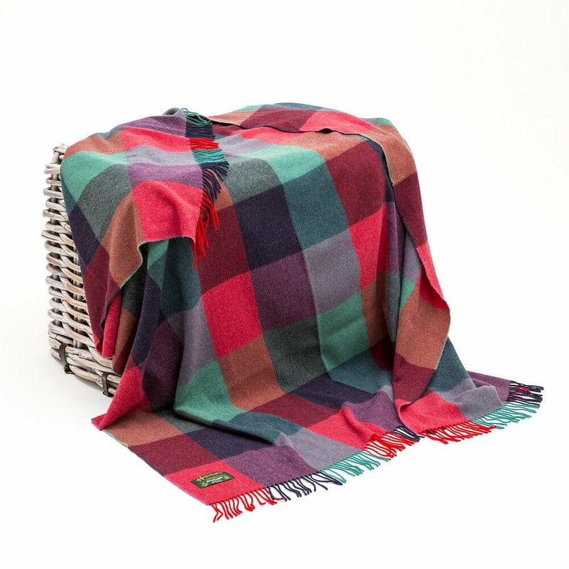 Lambswool Throw Bright Pink, Purple and Teal Block Check