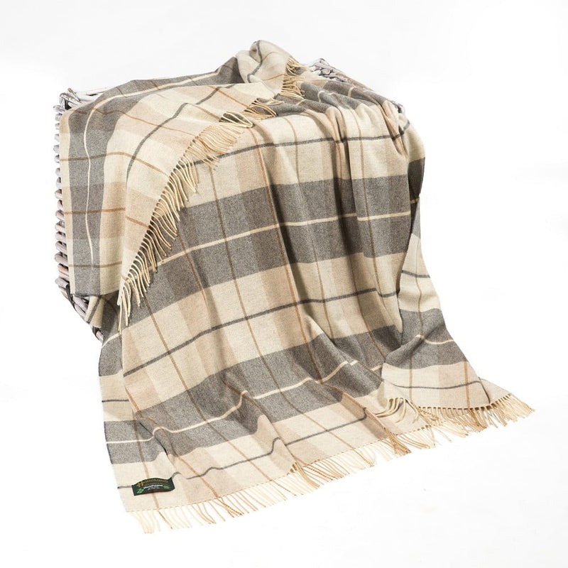 Lambswool Throw Cream And Brown Tartan Mix