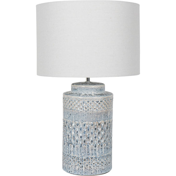 Stormy Sky Glaze Table Lamp 60cm with Cream Drum Shade