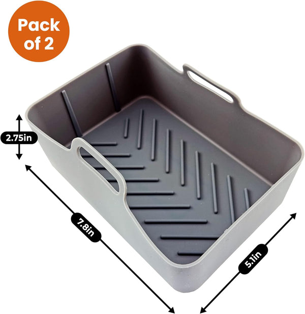 Pack of 2 Rectangle Reusable Easy Clean Silicone Air Fryer Liners Pot Basket Tray