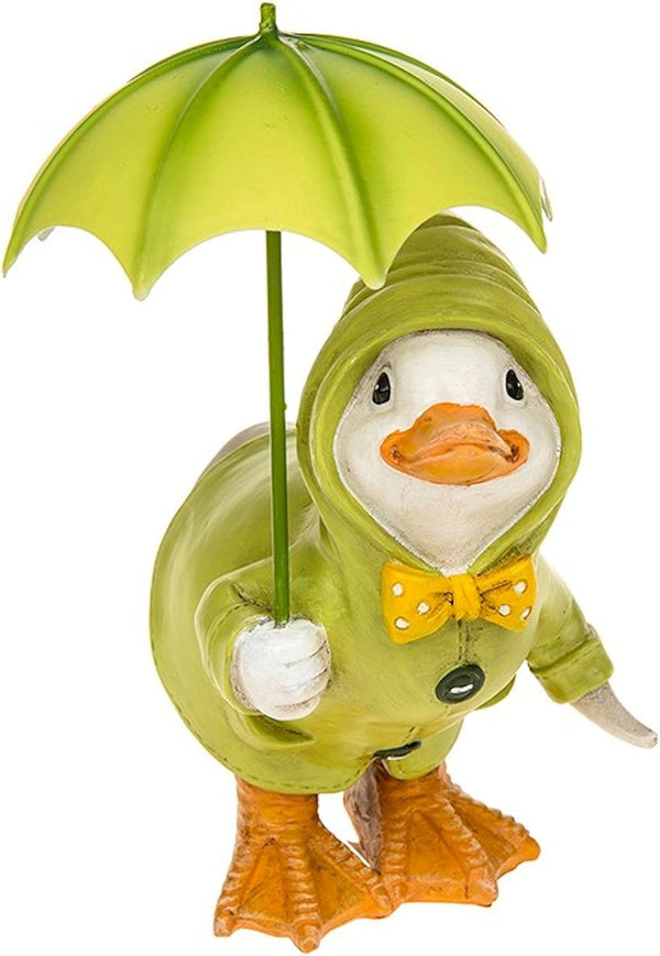 Puddle Duck Squatting with Green Umbrella Ornament