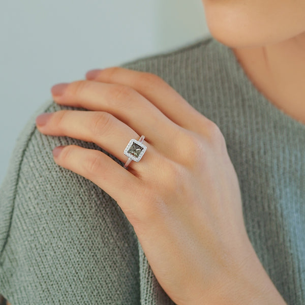 Square Ring with Black & Clear Stones
