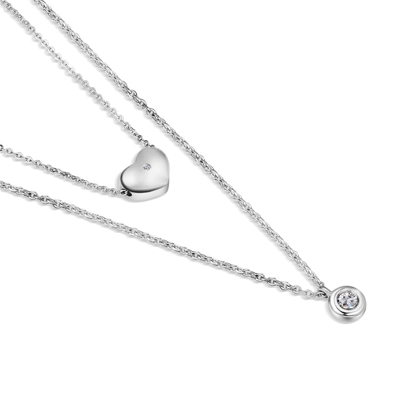 Silver Plated Heart Pendant with Clear Stones