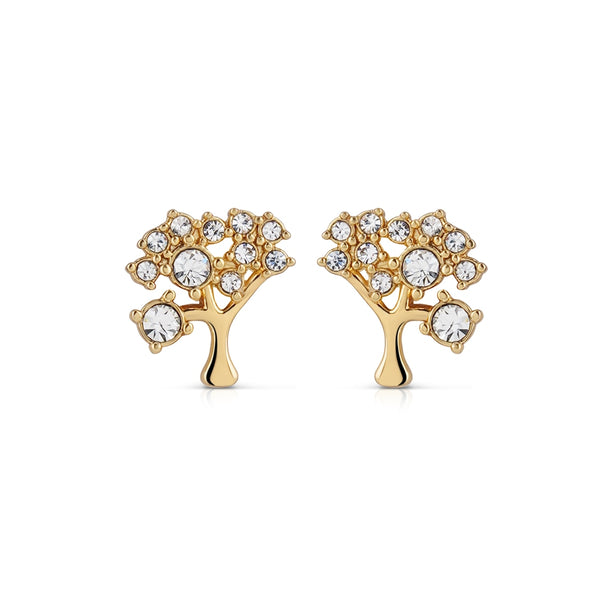 Gold Plated Tree Earrings with Clear Stone