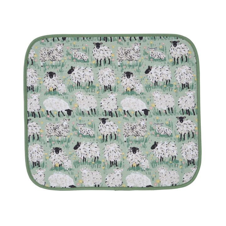 Woolly Sheep Dish Drying Mat One Size in Green