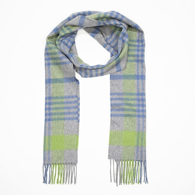 Irish Cashmere Wool Scarf Grey Green Blue Check