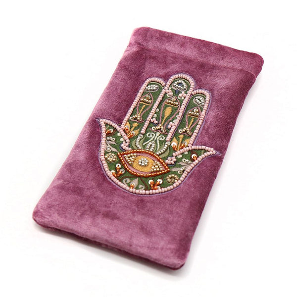 Pink velvet embroidered hand glasses pouch